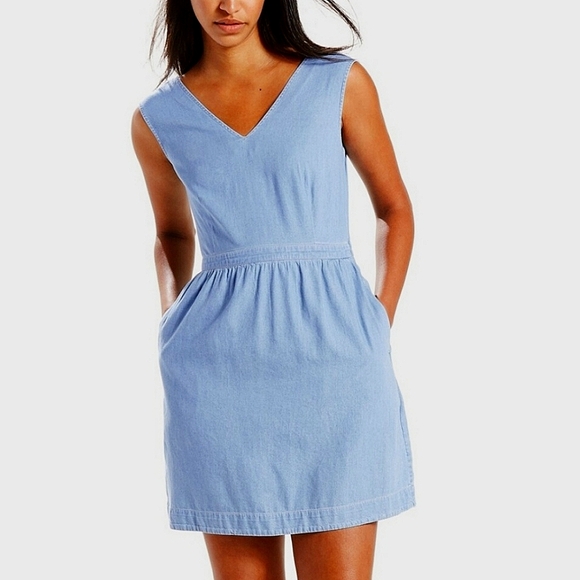 Levi's Dresses & Skirts - Levi's Chambray Dress Mini Flare Denim NWT Coastal Cowgirl Casual Blue Small
